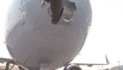 视频曝光！印度一架客机载227名乘客，飞行中突遇冰雹！机头被砸出大洞，奇迹般安全降落