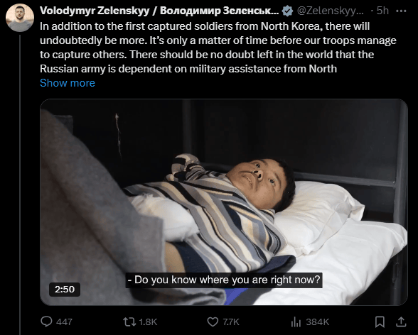 泽连斯基公开被俘朝鲜士兵审讯视频:其中一名想留在乌克兰