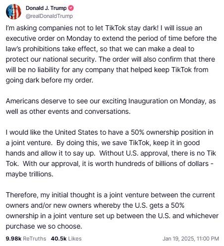 特朗普拯救TikTok方案:建合资企业,美国占股50%